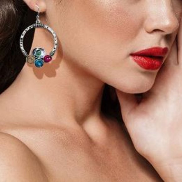 #88 Boho Silver Hoop Drop Earrings - Picture 2 of 2